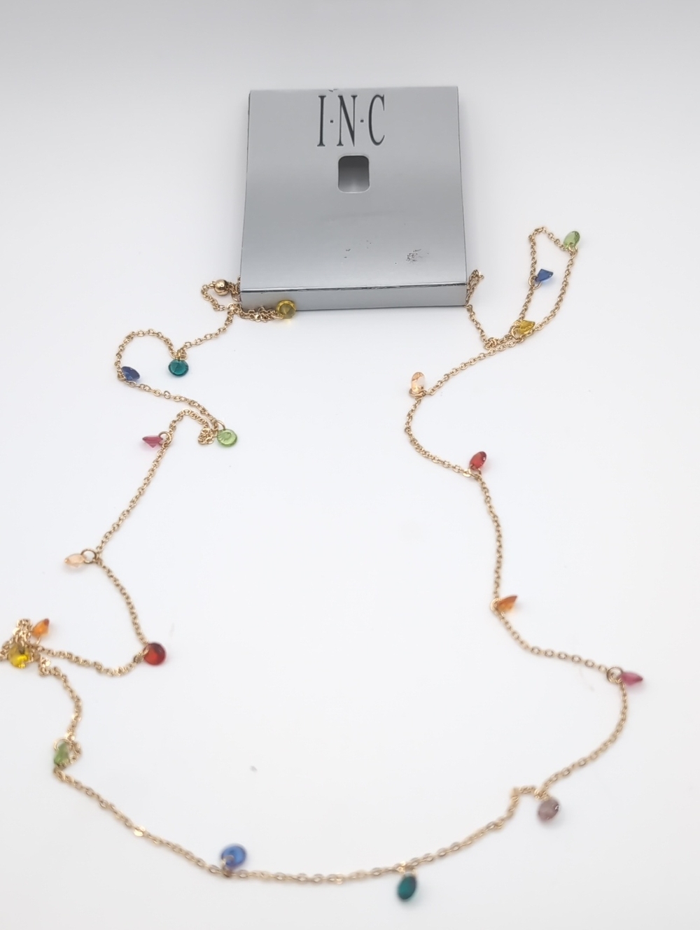 INC International Concepts Long Dainty Goldtone Rainbow Necklace NWT $34